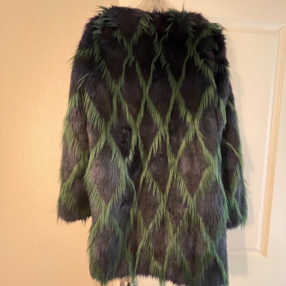 ZADIG & VOLTAIRE Louisy Harlequin Faux Fur Coat Marine Blue/Green Size S - Picture 6 of 12